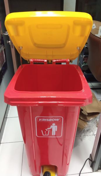 Jual Krisbow 120 Ltr Tempat Sampah Plastik Outdoor Pedal Merah Kuning