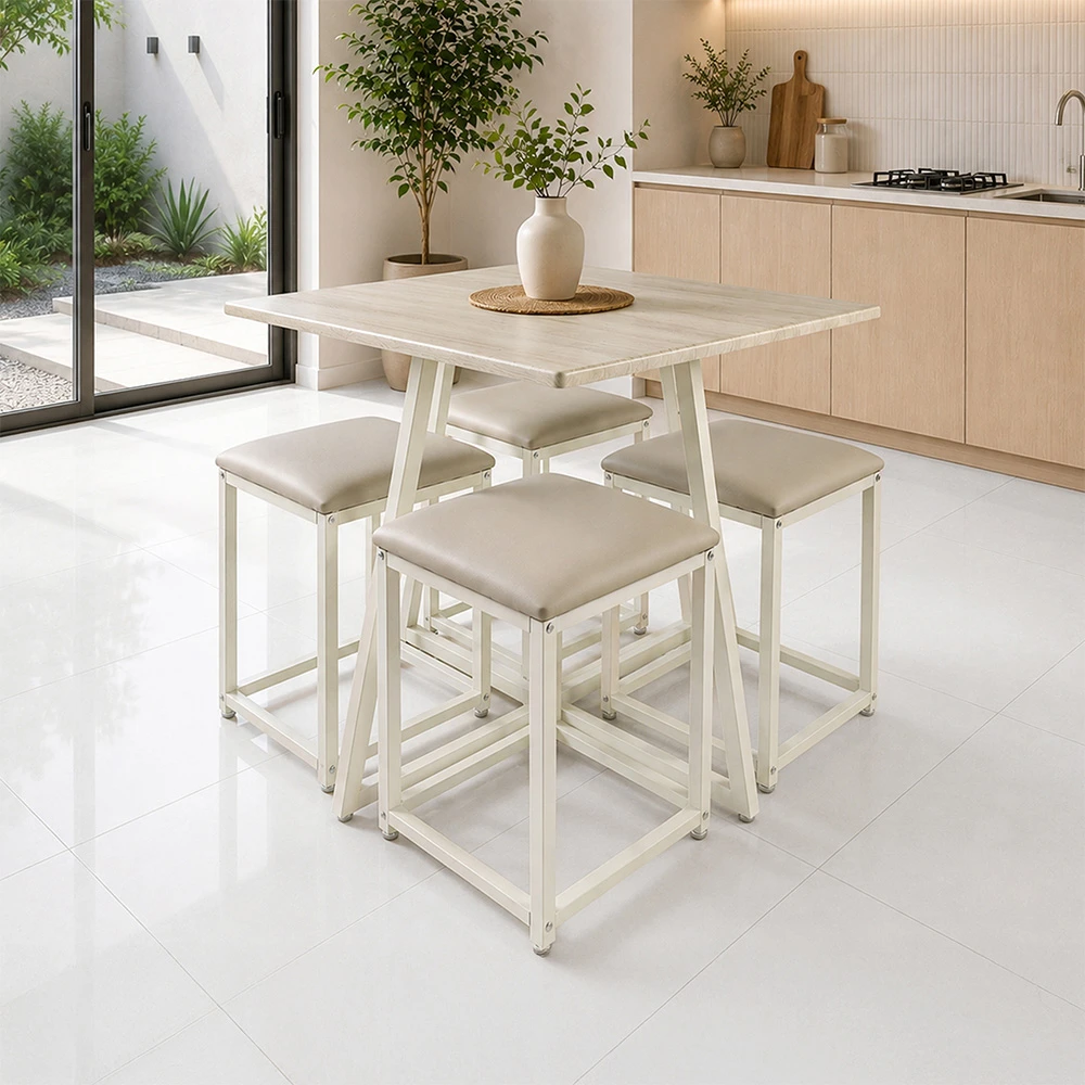 SELMA Venya Set Meja Makan 4 Bangku - Krem Beige