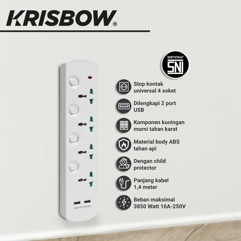 Jual Krisbow Stop Kontak 4 Soket Universal Dengan Usb Putih Terbaik ...