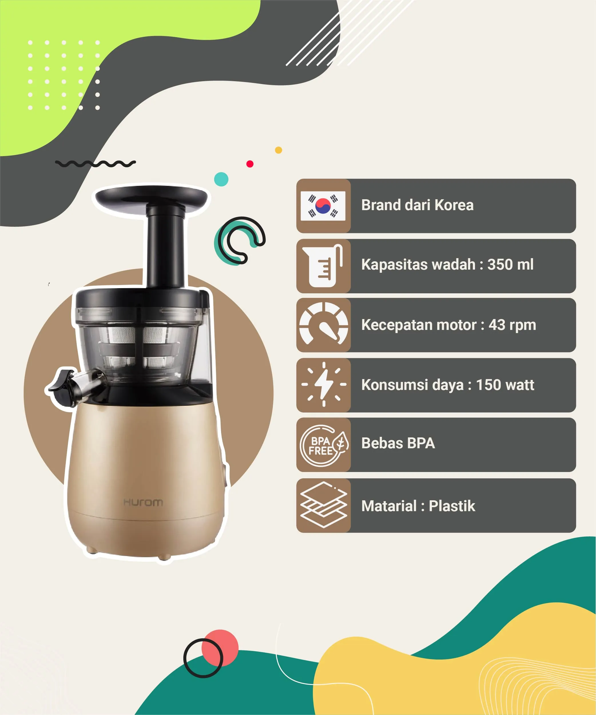 Jual Hurom Slow Juicer Hp Lbe 12 Gold Terbaru | Ruparupa