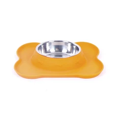 tempat-makan-hewan-bone-shape-silicone-ukuran-s---oranye