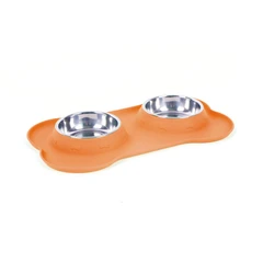 tempat-makan-hewan-silicone-double-bowl-ukuran-s---oranye