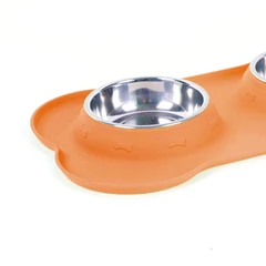 tempat-makan-hewan-silicone-double-bowl-ukuran-s---oranye