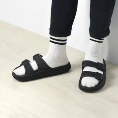 ataru-ukuran-42/43-sandal-double-strap-thick-slides---hitam