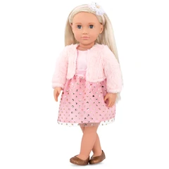 our-generation-set-boneka-millie-blonde-hair-pink-glitter-dress