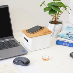 Stora 16.5x12.5x10 Cm Kotak Penyimpanan Dengan Tutup Bambu - Putih