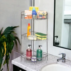 Stora Rak Sudut Kamar Mandi Chrome 3 Tingkat - Hitam