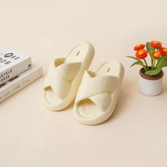 main image Ataru Ukuran 38/39 Sandal Wanita Slipper X Strap Puffy - Krem