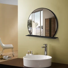 main image Acroz 60x50 Cm Cermin Dinding Round Dengan Rak - Hitam