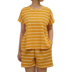 ataru-set-loungewear-wanita-striped---kuning/putih