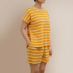 ataru-set-loungewear-wanita-striped---kuning/putih