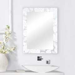 main image Fosa 60x45 Cm Cermin Dinding Kamar Mandi Leaf Printing - Silver