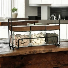 main image Picas Pinno Stoples Kaca Dengan Rak 500 Ml Set 3 Pcs Transparan - Cokelat