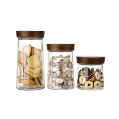 main image Picas Stoples Kaca Dengan Tutup Set 3 Pcs Transparan - Cokelat