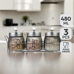 main image Picas Stoples Kaca Dengan Rak 480 Ml Set 3 Pcs - Silver