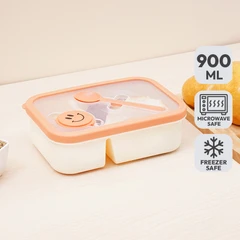 main image Picas Smiley Kotak Makan 2 Sekat Dnegan Wadah Saus 900 ml - Oranye