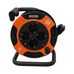 Krisbow 15 Meter Kabel Roll 4 Socket Mini Drum - Hitam/Oranye