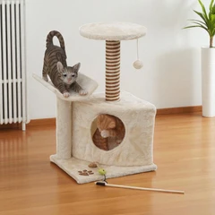 main image Cavea 40x33x64 Cm Pohon Bermain Kucing Square Condo - Krem Beige