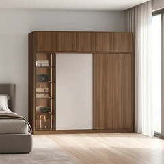Informa Calisto Lemari Pakaian 2 Pintu Sliding Dengan Kabinet - Cokelat Walnut