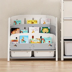 main image Stora Rak Buku Anak Dengan 2 Tray Playbin - Abu-Abu
