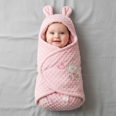 main image Kindla Selimut Bedong Bayi Hoodie Velvet Bunny - Pink