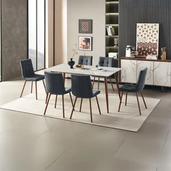 Informa Mauwin Set Meja Makan 6 Kursi - Putih/cokelat Walnut