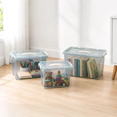 main image Stora Kotak Penyimpanan Dengan Tutup Set 3 pcs - Abu-Abu