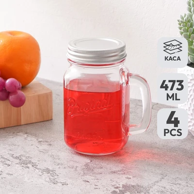 Gambar Delicia Mason Mug Kaca 473 ml Set 4 pcs Transparan