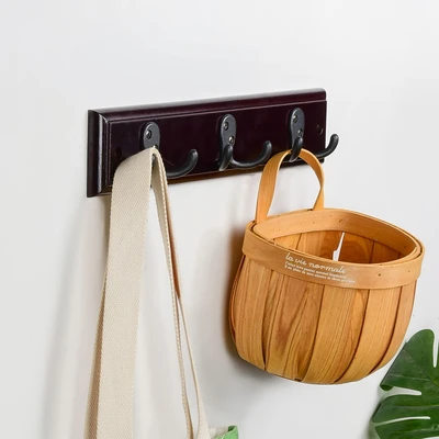 Gambar Stora Gantungan Pakaian Dinding Kayu Mahogany 3 Pengait - Cokelat