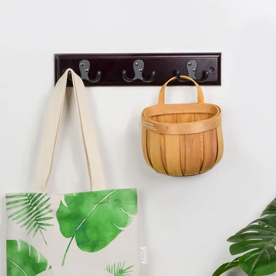 Gambar Stora Gantungan Pakaian Dinding Kayu Mahogany 3 Pengait - Cokelat