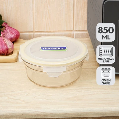 Gambar Glasslock Wadah Makanan Oven Ring Taper Round 850 ml - Kuning