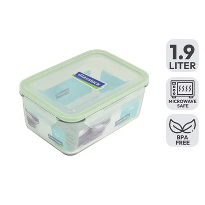 Gambar Glasslock Wadah Makanan Rectangle 1.9 Liter Transparan Random