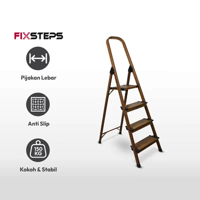 Gambar Fixsteps Tangga Lipat Aluminium 4 Wide Steps Motif Kayu