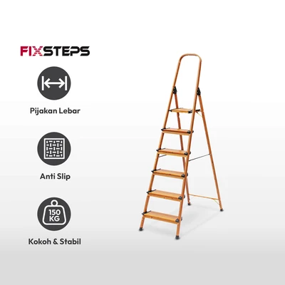 Gambar Fixsteps Tangga Lipat Aluminium 6 Wide Steps Kayu