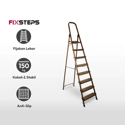 Gambar Fixsteps Tangga Lipat Aluminium 8 Wide Steps Motif Kayu