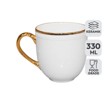 Gambar Appetite Mug Keramik 330 ml - Putih/Gold