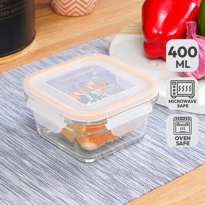 Gambar Glasslock Wadah Makanan Oven Ring Taper Square 400 ml - Kuning