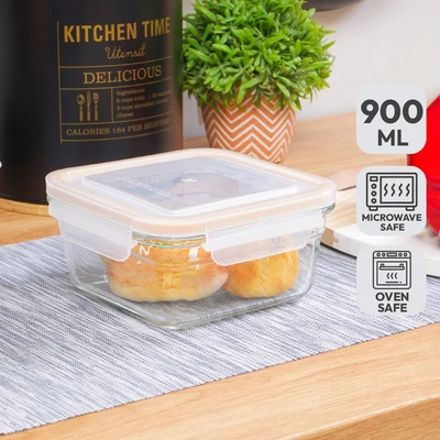 Gambar Glasslock Wadah Makanan Oven Ring Taper Square 900 ml - Kuning