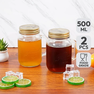 Gambar Glasslock Canning Mug Kaca 500 ml Set 2 pcs Transparan