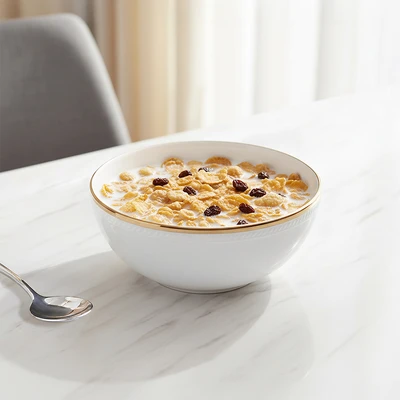 Gambar Appetite Mangkuk Saji Cereal Keramik 15 cm - Putih/Gold