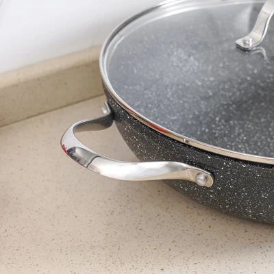 Gambar Starfrit The Rock Wajan Penggorengan Wok Dengan Tutup & Gagang Aluminium 32 cm - Hitam
