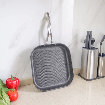 Gambar Starfrit The Rock Wajan Panggang Wave Lines Aluminium 28 cm - Hitam