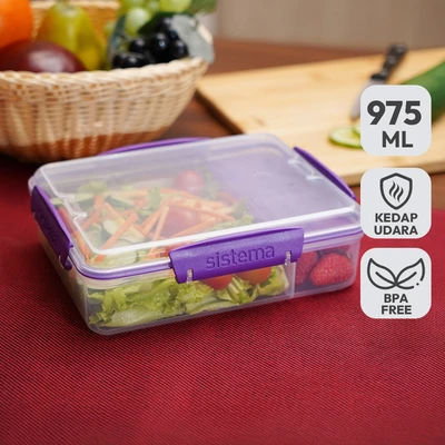 Gambar Sistema Attack Duo Kotak Makan Plastik 3 Sekat 975 ml Transparan Random