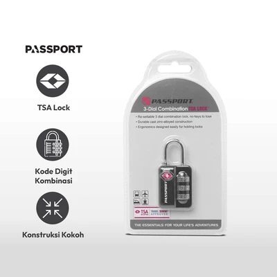 Gambar Passport Gembok Koper Tsa Kombinasi Angka Tsa302 - Hitam