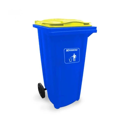 Gambar Krisbow Neo Tempat Sampah Tutup Angkat Plastik Dengan Roda 120 Liter - Biru Kuning
