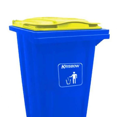 Gambar Krisbow Neo Tempat Sampah Tutup Angkat Plastik Dengan Roda 120 Liter - Biru Kuning