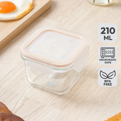 Gambar Glasslock Classic Wadah Makanan Kaca Square 210 ml - Oranye