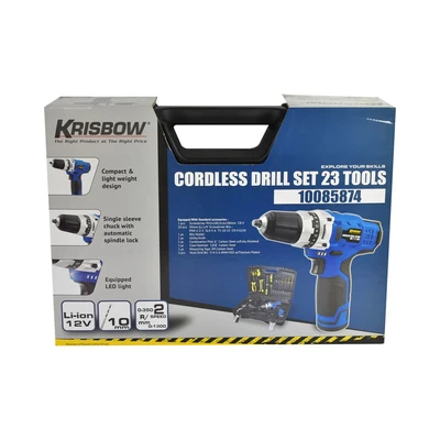 Gambar Krisbow Set Bor Cordless 10 Mm 12v Ed12-10rcs