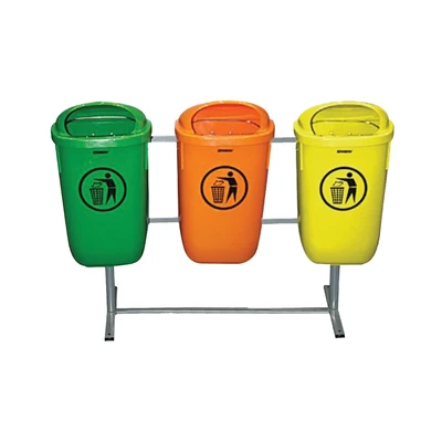 Gambar Krisbow Tempat Sampah Plastik 3 Kompartemen Dengan Stand 50 Liter V1 - Mix