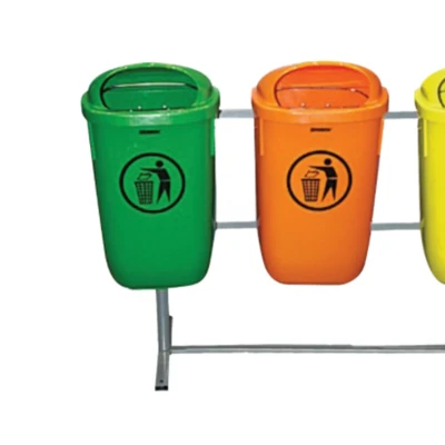 Gambar Krisbow Tempat Sampah Plastik 3 Kompartemen Dengan Stand 50 Liter V1 - Mix